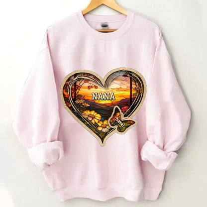 Personalized Christmas Mom and Grandma Butterfly Heart Stained Glass Pattern Clothes