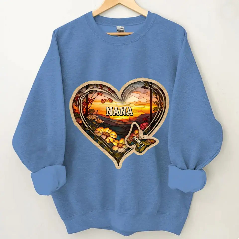 Personalized Christmas Mom and Grandma Butterfly Heart Stained Glass Pattern Clothes