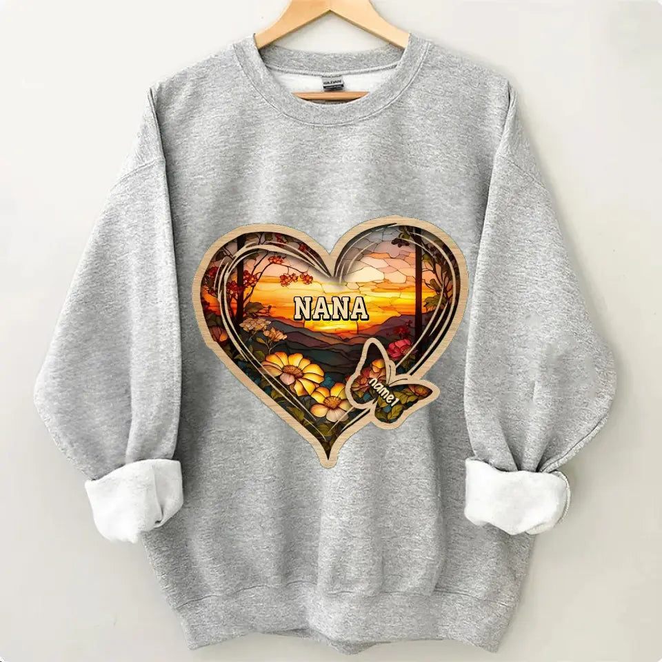 Personalized Christmas Mom and Grandma Butterfly Heart Stained Glass Pattern Clothes