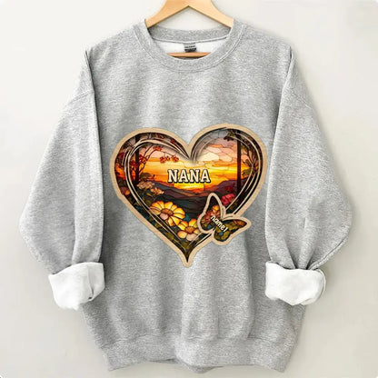 Personalized Christmas Mom and Grandma Butterfly Heart Stained Glass Pattern Clothes