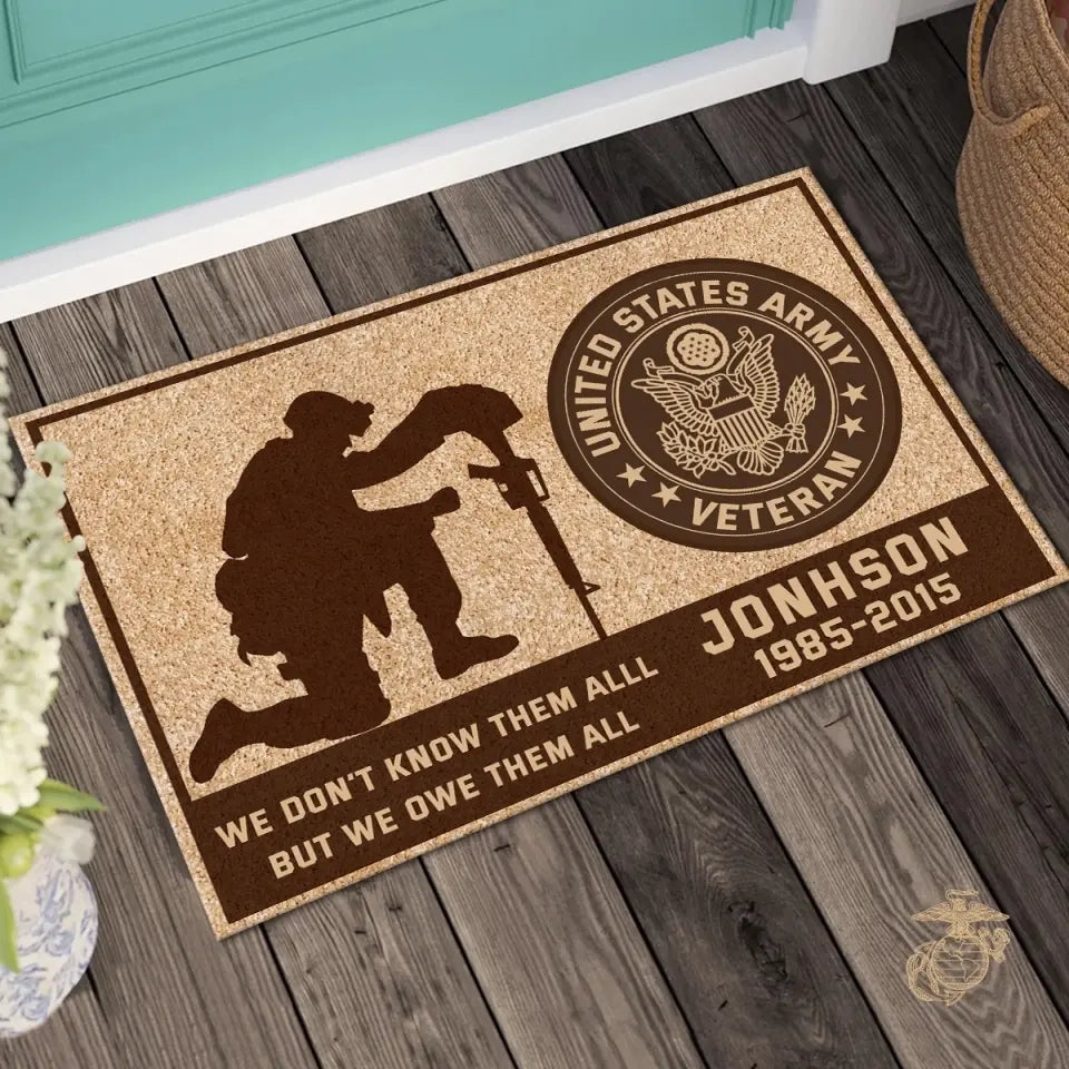 Personalized US Army Veteran Custom Name & Time Doormat Printed