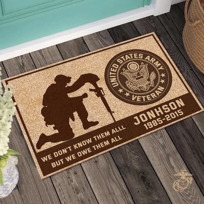 Personalized US Army Veteran Custom Name & Time Doormat Printed