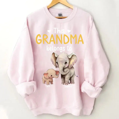 Personalize this grandma's clothes with elephant children's names printed on them