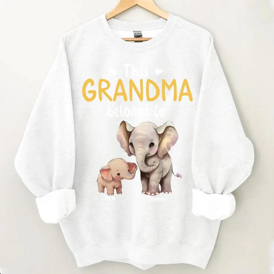 Personalize this grandma's clothes with elephant children's names printed on them