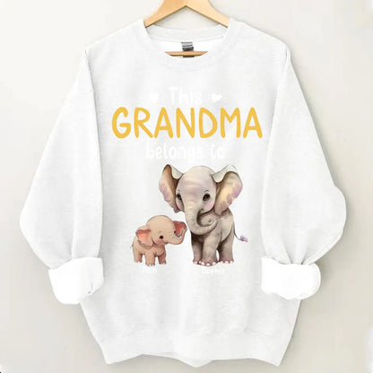 Personalize this grandma's clothes with elephant children's names printed on them