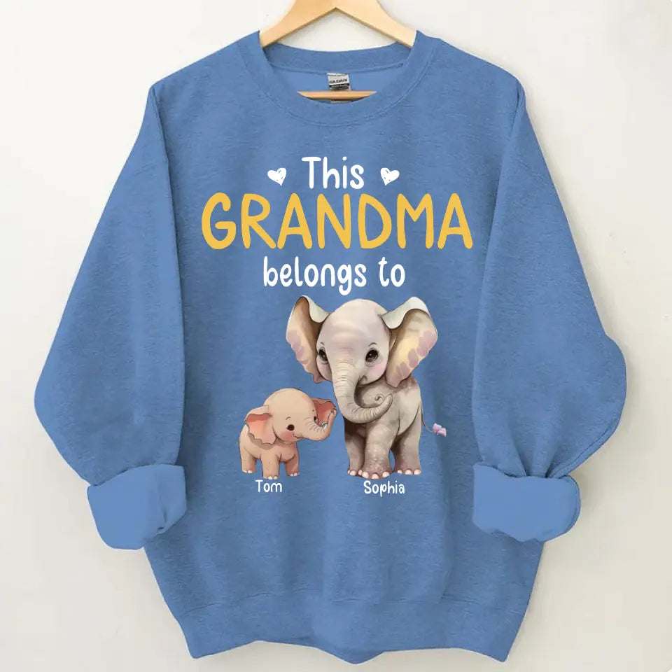 Personalize this grandma's clothes with elephant children's names printed on them