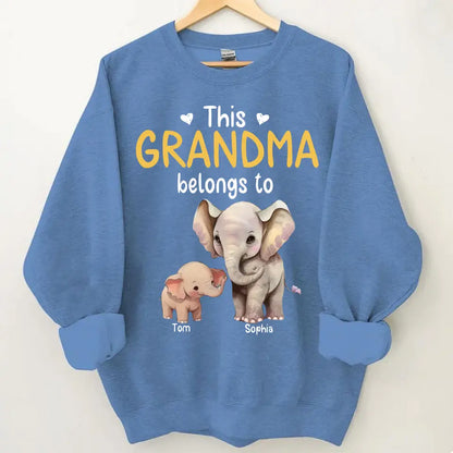 Personalize this grandma's clothes with elephant children's names printed on them