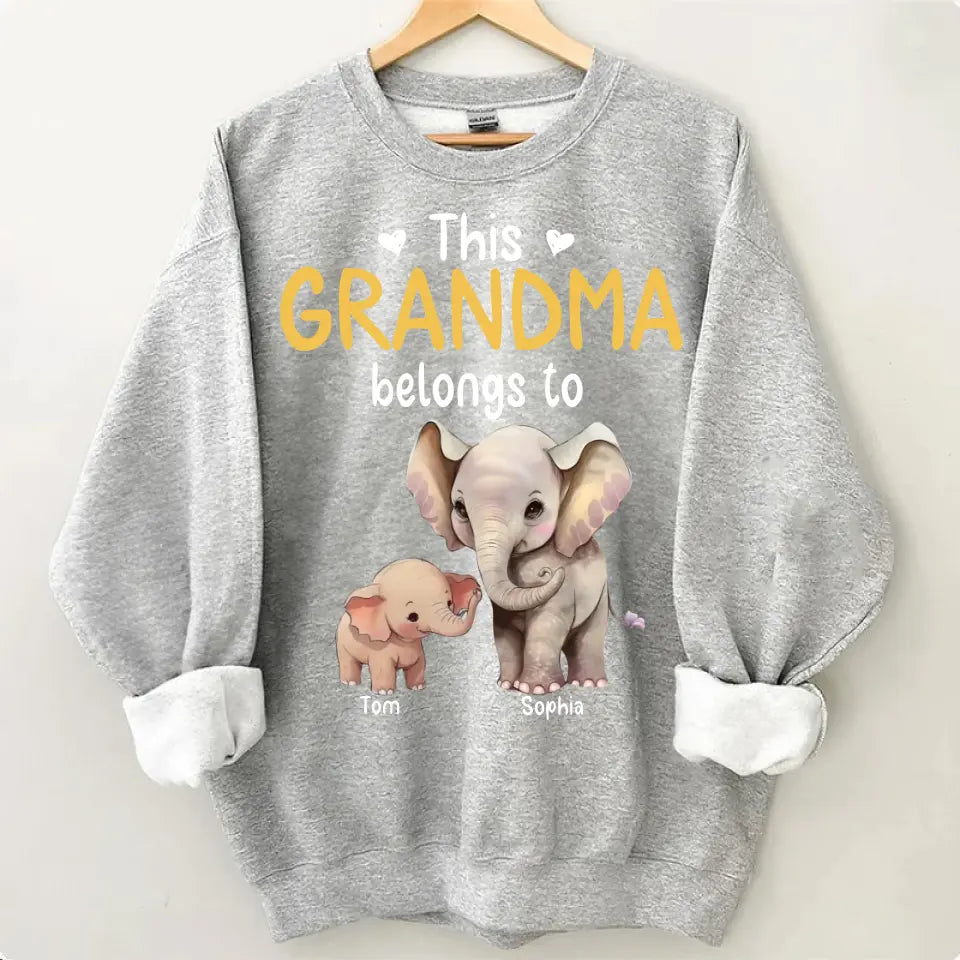 Personalize this grandma's clothes with elephant children's names printed on them