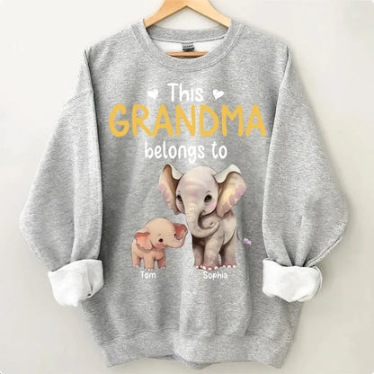 Personalize this grandma's clothes with elephant children's names printed on them