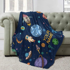 Personalized Space Rocket Baby Blanket Astronaut Throw Blanket Alien Custom Design Baby Name Blanket for Toddler Kids Girls Boy