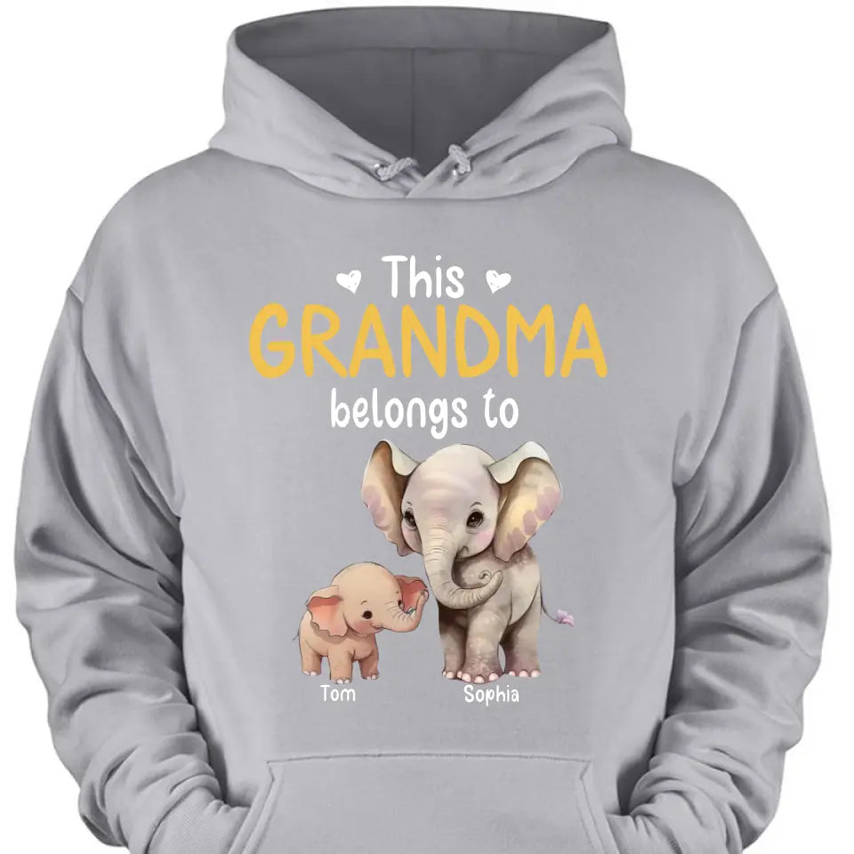 Personalize this grandma's clothes with elephant children's names printed on them