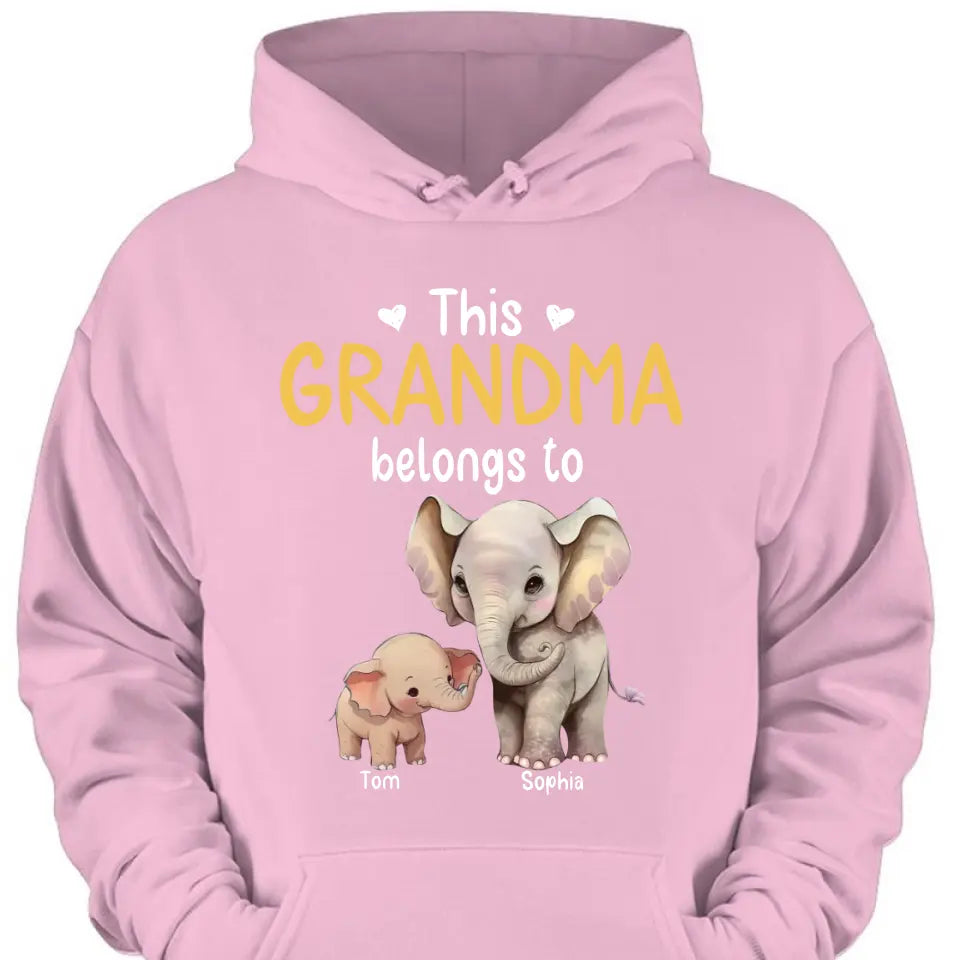 Personalize this grandma's clothes with elephant children's names printed on them