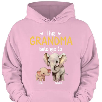 Personalize this grandma's clothes with elephant children's names printed on them