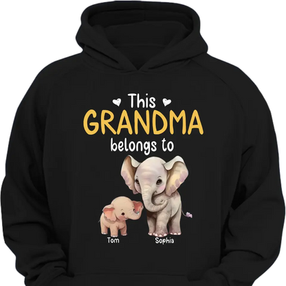 Personalize this grandma's clothes with elephant children's names printed on them