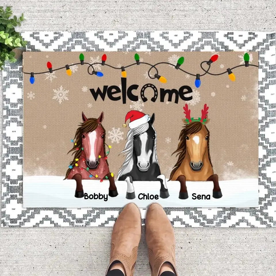 Personalized Welcome Horse Christmas Doormat