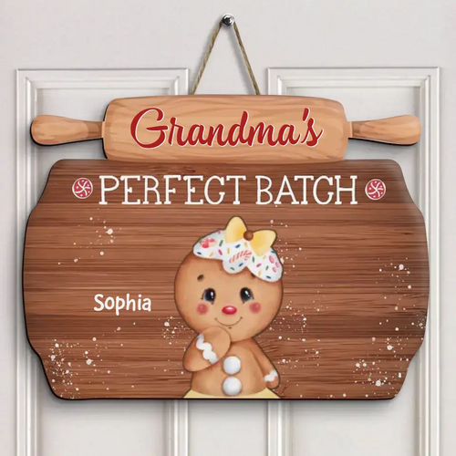 Grandma's Perfect Batch - Personalized Custom Door Sign - Christmas Gift For Grandma, Family Members