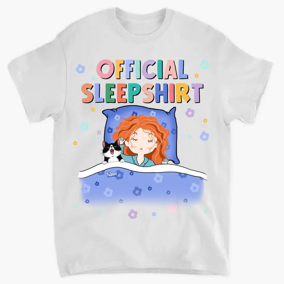 Official Sleep Shirt, Cute Girl With Her Dog & Cat, Dog & Cat Mom Gift, Personalized Dog & Cat Lover T-shirt