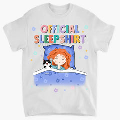 Official Sleep Shirt, Cute Girl With Her Dog & Cat, Dog & Cat Mom Gift, Personalized Dog & Cat Lover T-shirt