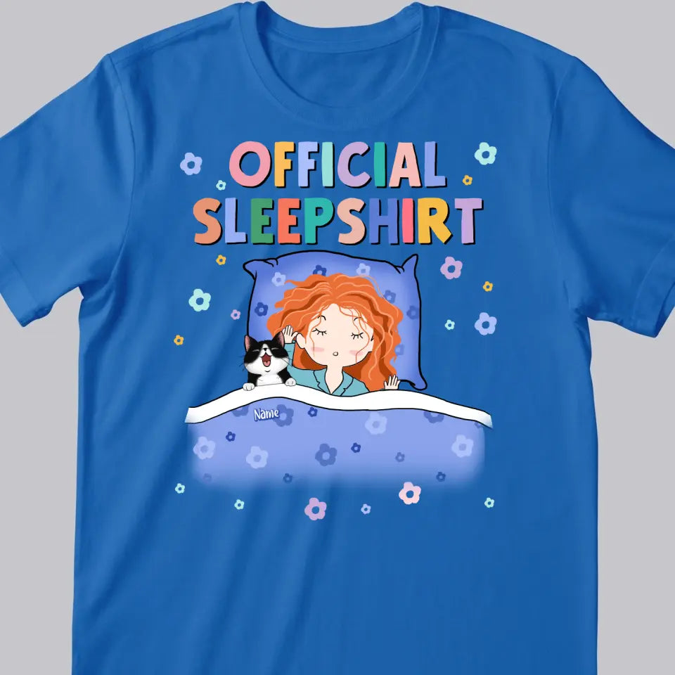 Official Sleep Shirt, Cute Girl With Her Dog & Cat, Dog & Cat Mom Gift, Personalized Dog & Cat Lover T-shirt