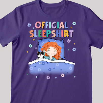 Official Sleep Shirt, Cute Girl With Her Dog & Cat, Dog & Cat Mom Gift, Personalized Dog & Cat Lover T-shirt