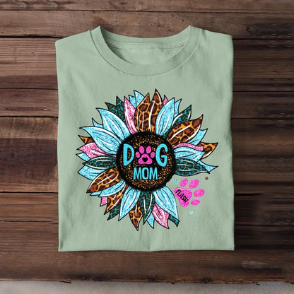 Personalized Sunflower & Dog Mom Tshirt Printed