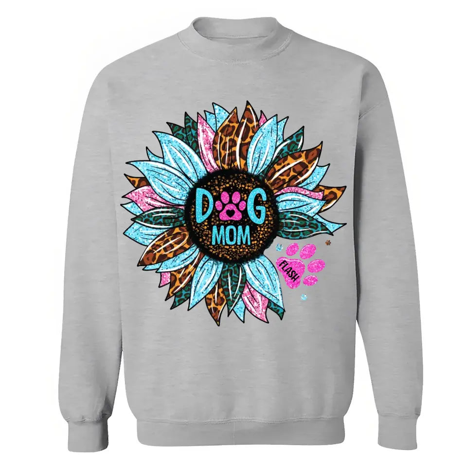 Personalized Sunflower & Dog Mom Tshirt Printed