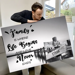 Personalized 'Eternal Bonds of Family' Poster with Sunset Dock Design V3