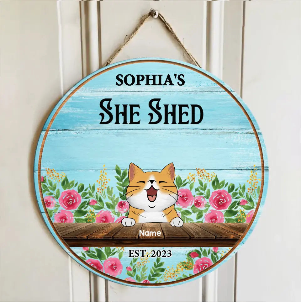 Personalized Wooden Sign, Gift for Pet Lovers, Sheshed Happy Place Floral Vintage Sign