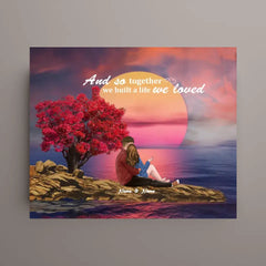 Personalized Couple Sitting By The Sea Canvas, Valentine's Day Gift For Lover