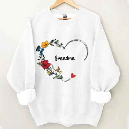 Colorful Flowers Grandma Nana Mimi Abuela With Grandkids Name Personalized Sweatshirt For Mother's Day