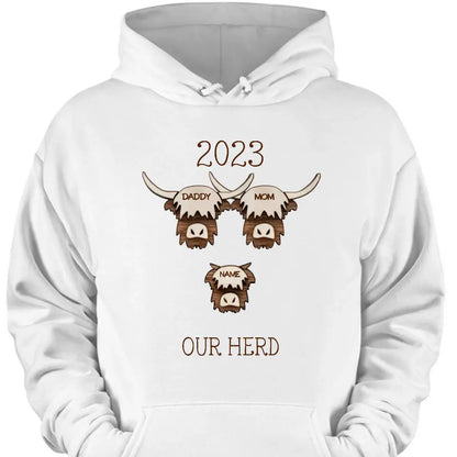 2023 Highland Cow Family Sweatshirt - Farmhouse Christmas Theme, Rustic Personalized Shirt for the Holidays