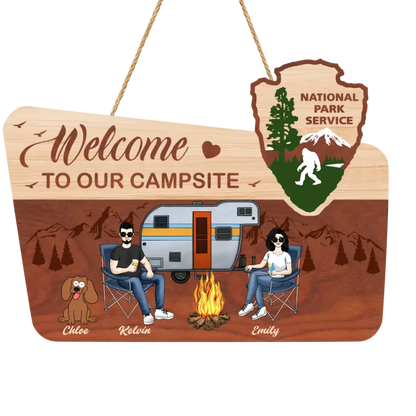 Welcome To Our Campsite - Personalized Wooden Sign,Gift For Camping Lovers