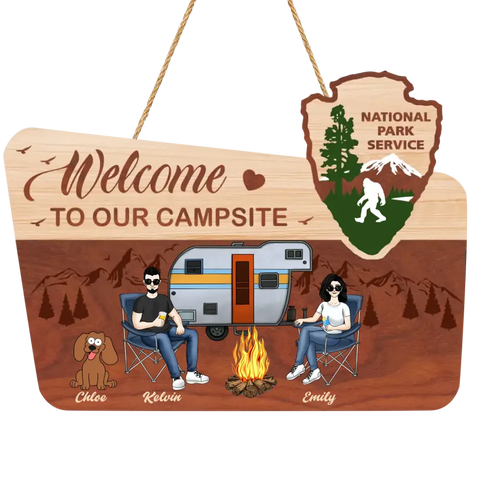 Welcome To Our Campsite - Personalized Wooden Sign,Gift For Camping Lovers