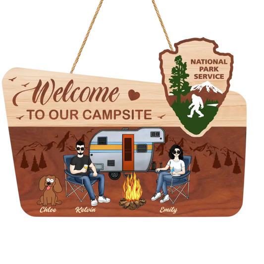 Welcome To Our Campsite - Personalized Wooden Sign,Gift For Camping Lovers