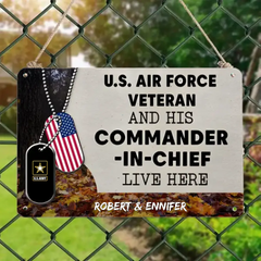 Personalized Military Metal Sign - Veteran lives here