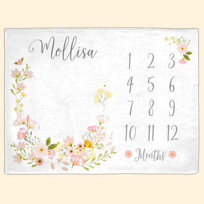 Baby Girl Month Milestone Blanket- Blossom, Girl, Personalized Baby Blanket
