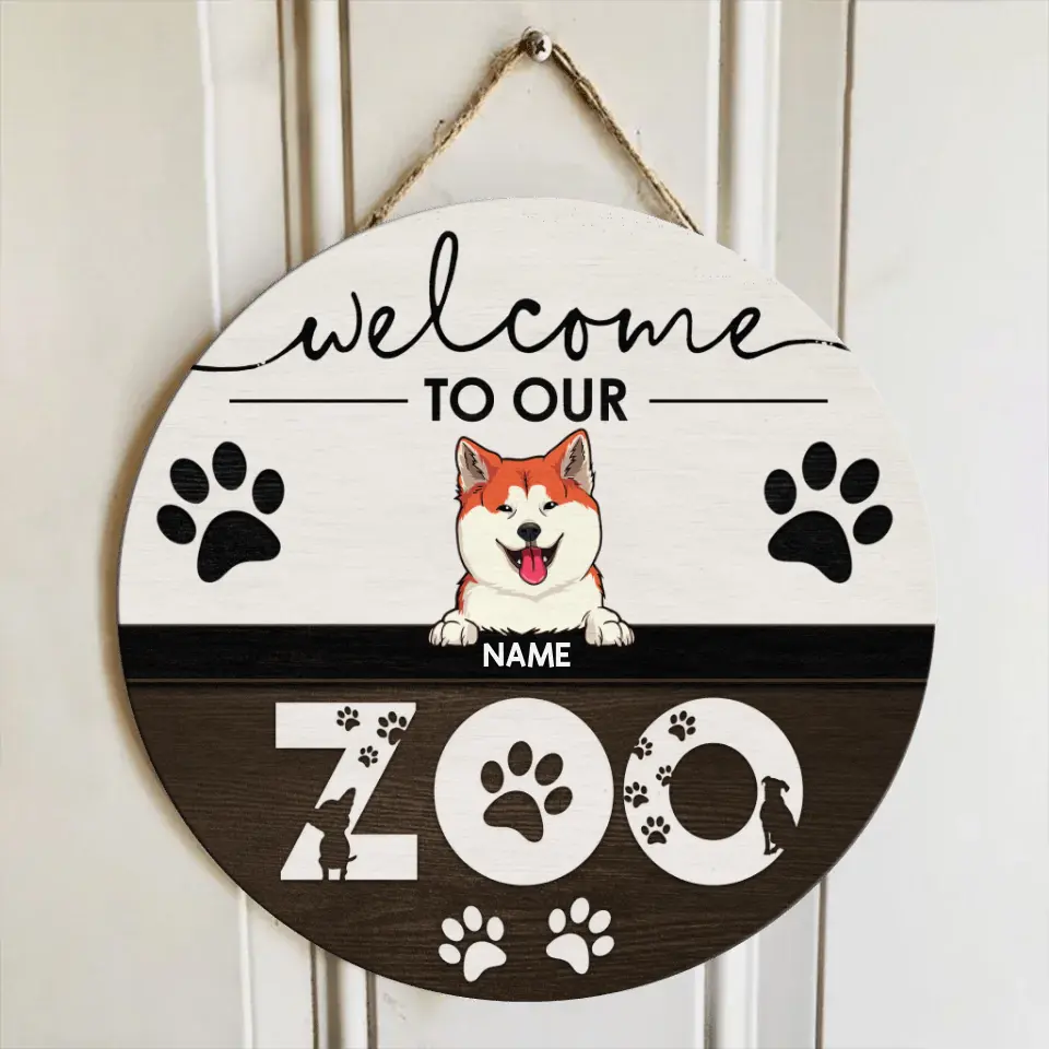 Pawzity Welcome Door Signs, Gifts For Pet Lovers, Welcome To Our Zoo Custom Wooden Signs