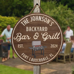 Backyard Bar & Grill, BBQ Sign - Personalized Wooden Sign, Gift For Family, Custom Smoke House Sign