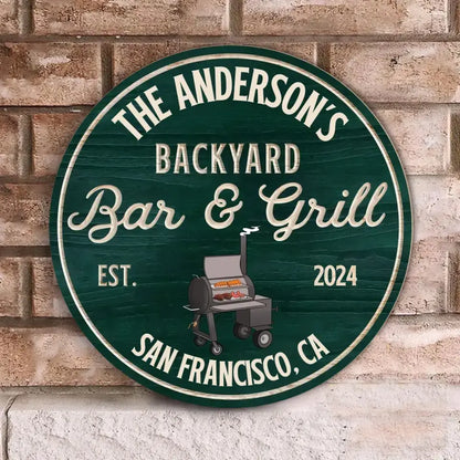 Backyard Bar & Grill, BBQ Sign - Personalized Wooden Sign, Gift For Family, Custom Smoke House Sign