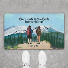 Our Hearts & Our Boots Belong Together - Personalized Gifts Custom Doormat for Couples, Hiking Lovers