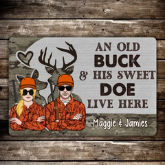 An Old Buck and His Sweet Doe - Personalized Gifts Custom Hunting Doormat for Couples, Hunting Lovers