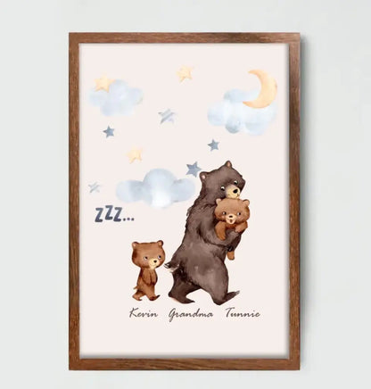 Personalized Grandma Bear & Kid Names Frame Poster Printed