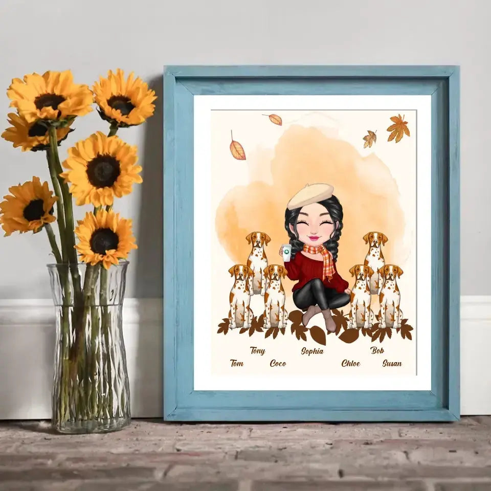 Personalized Dog Mom Fall Season Dog Lovers Gift Frame Poster Printed