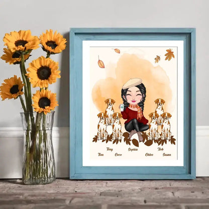 Personalized Dog Mom Fall Season Dog Lovers Gift Frame Poster Printed