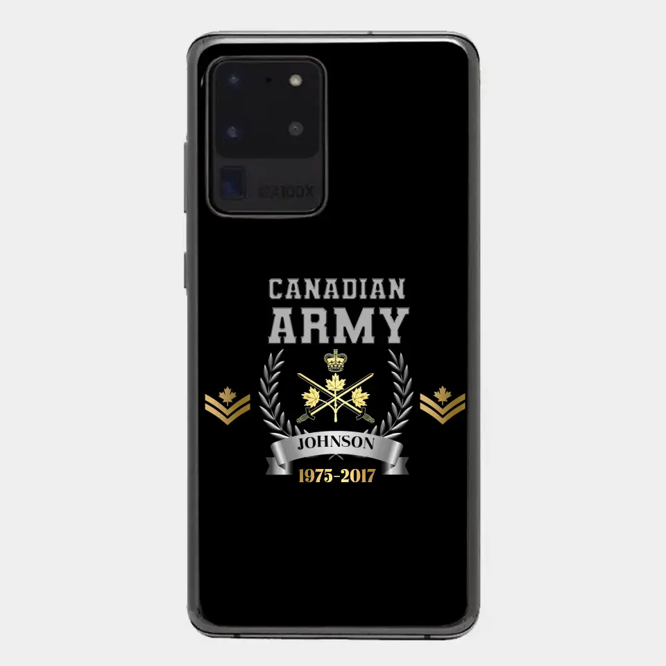 Personalized Canadian Army Rank Camo Custom Name & Time Phonecase Printed