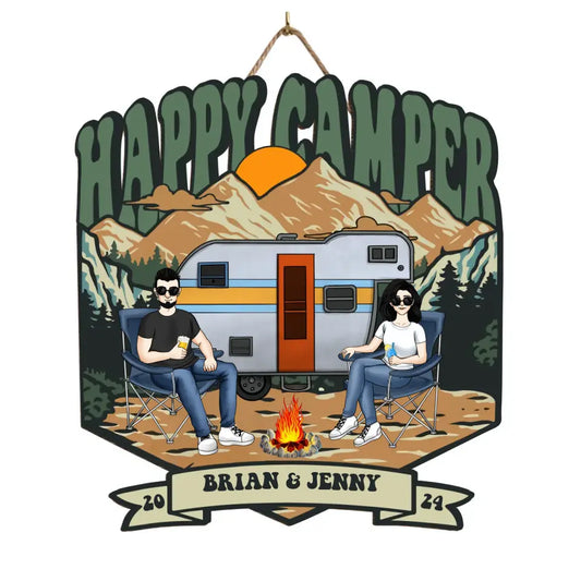 Happy Camper - Personalized Wood Sign, Gift For Camping Lover