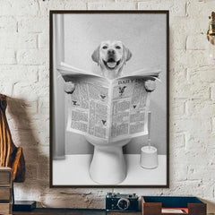 Custom Photo Dog Cat Read Newspaper In Toilet Poster