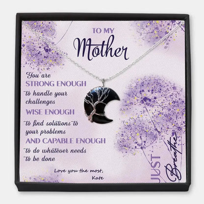 To My Mother - Personalized Custom Moon Charm Message Card Necklace - Mother's Day Gift For Mom