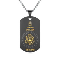 Personalized US Army Veteran Rank Camo Custom Name & Time Necklace Printed