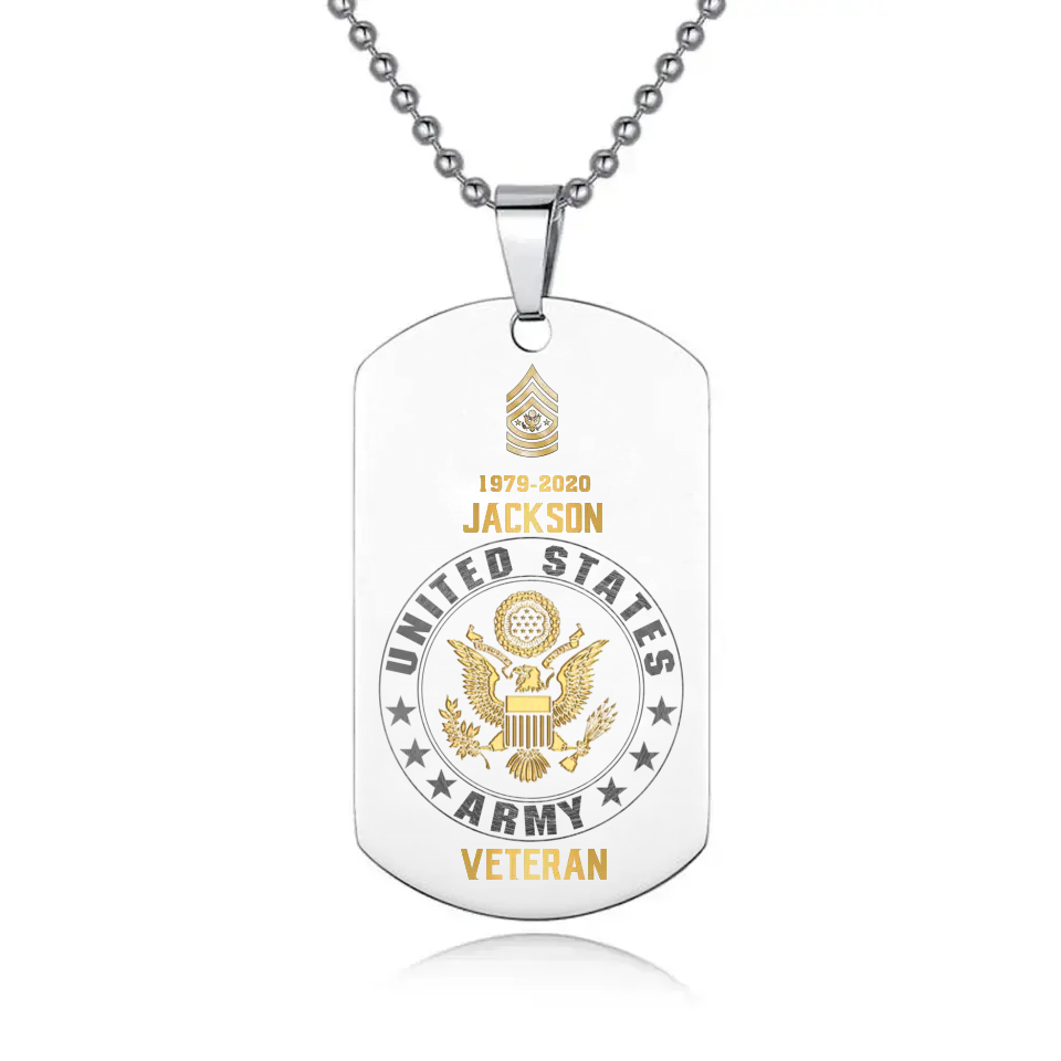 Personalized US Army Veteran Rank Camo Custom Name & Time Necklace Printed